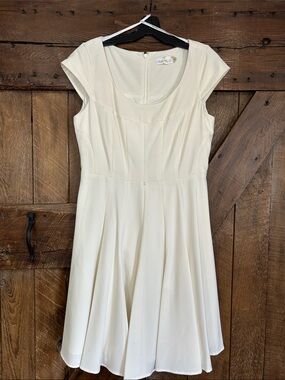 Calvin Klein Cream Cap-Sleeve Fit-and-Flare Midi Dress
